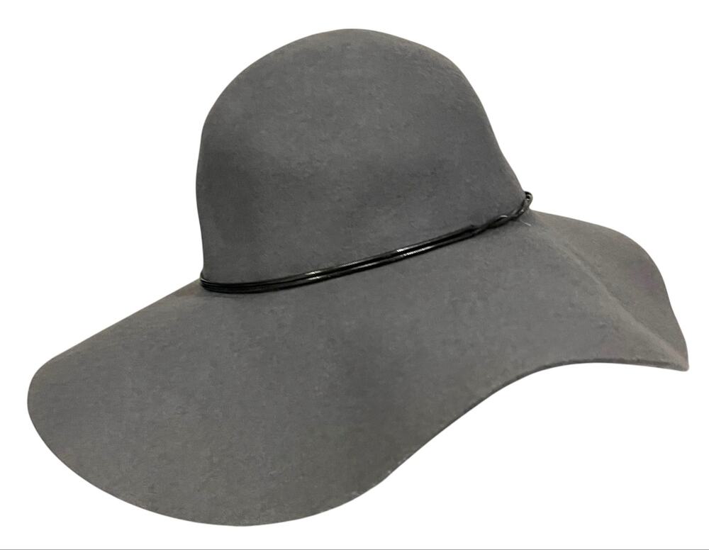Halogen Womens Floppy Wool Hat Wide Brim Band Boho Festival Gray One Size